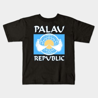 National Flag of Palau with Manta Rays Kids T-Shirt